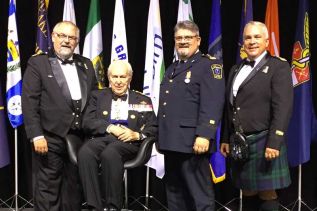 L-r: Paul Charbonneau, Honorary Lieutenant General Richard Rohmer, Todd Fisher and David Gemmill